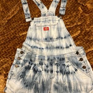 Dickies Tie-Dye Denim Overalls Pocket Detail - Blue & White